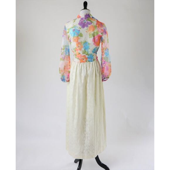 Vintage 1960s-70s Pastel Floral Hostess Gown Maxi Dress Small - Picture 9 of 10